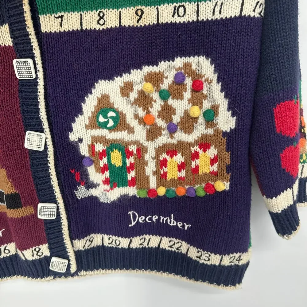 Vintage 90’s Teacher Sweater Fall Winter Months Novelty Chunky Knit Cardigan - Picture 7 of 14